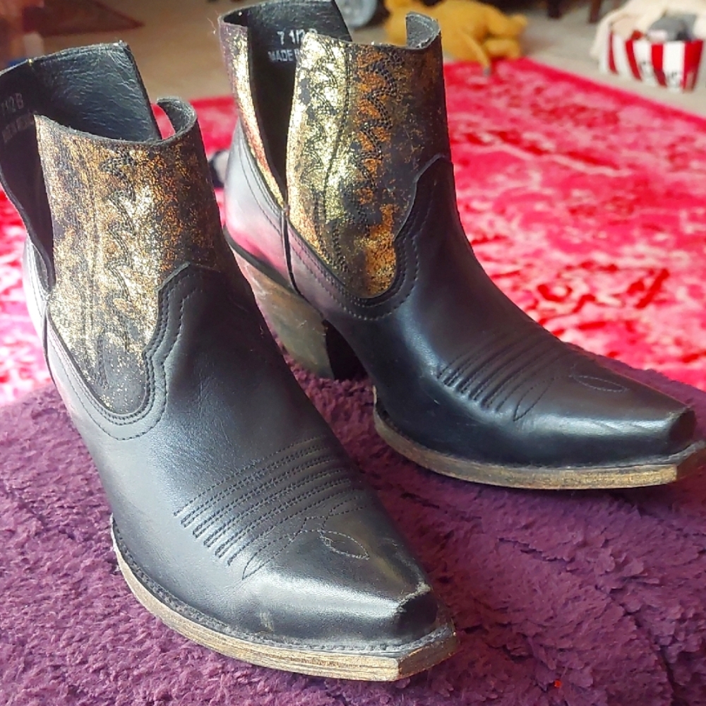 Old Gringo Black and Gold Ankle Boots